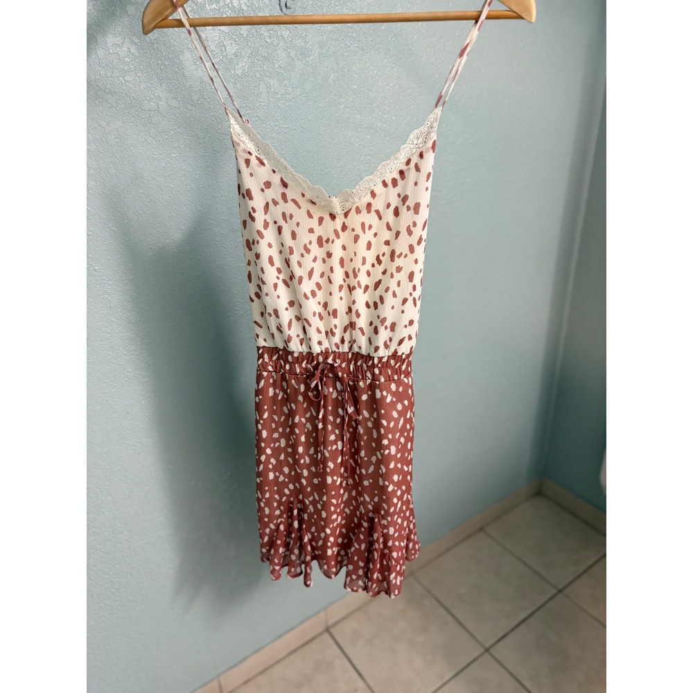 Willow + Root Women Dalmatian Print Lace Trim Romper Rust Cream Large